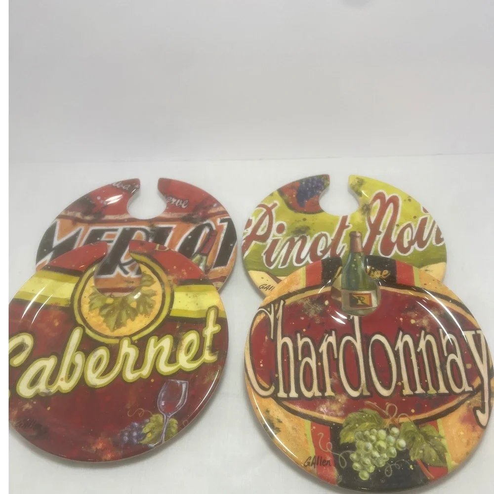 Set 4 Evergreen Earthware Wine Plates Cabernet Merlot Pinot Noir Chardonnay 7.5
